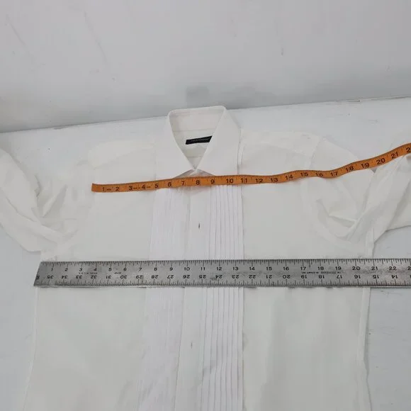 THOM SWEENEY tuxedo shirt mens M/L Cotton Duke of York Formal pleated bib white